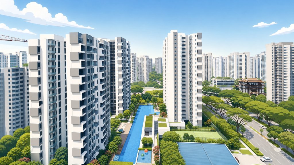 Riverbank at Fernvale aerial view of the towers and pool