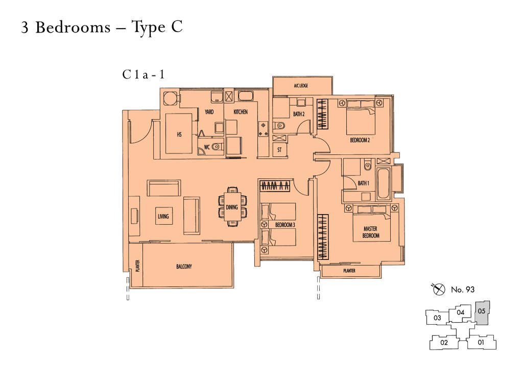 Rivergate floor plan 1,496 sqft Type C1A-1