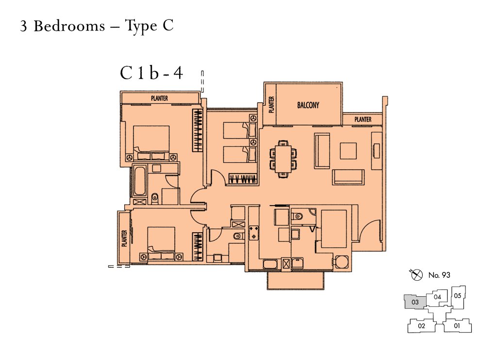 Rivergate floor plan 1,507 sqft Type C1B-4