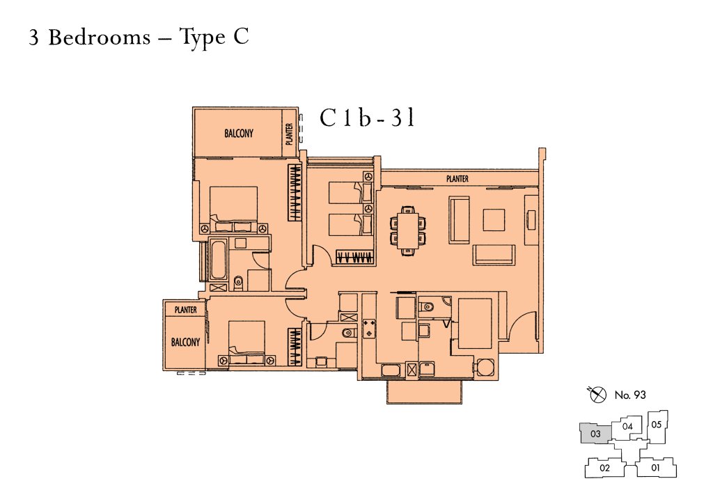 Rivergate floor plan 1,528 sqft Type C1B-3