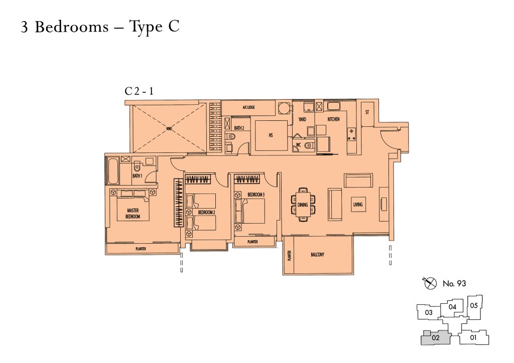 Rivergate floor plan 1,561 sqft Type C2-1