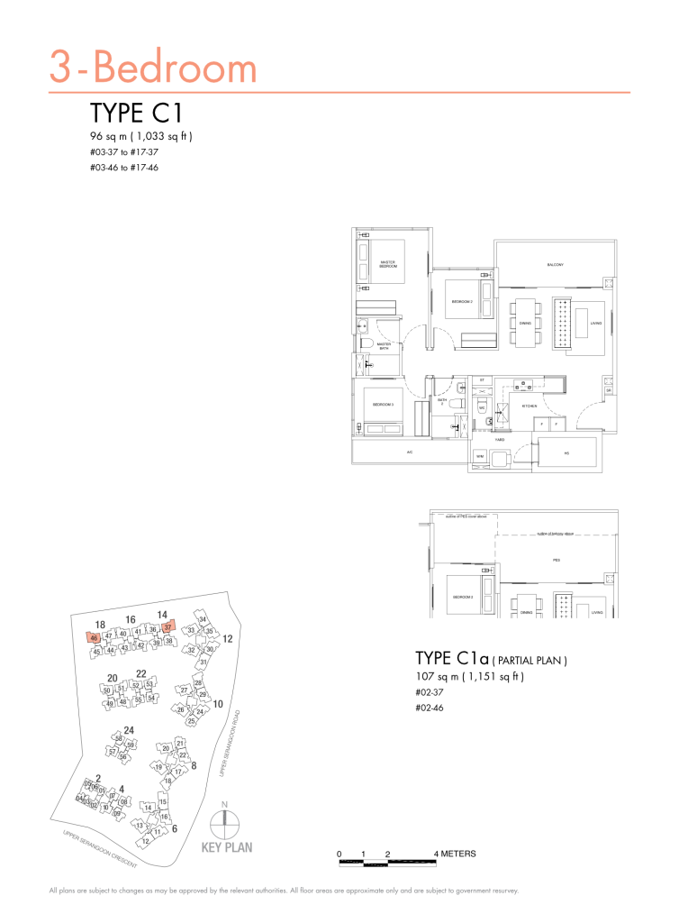 Riversails floor plan Type C1, 1033 sqft, Hougang, Singapore