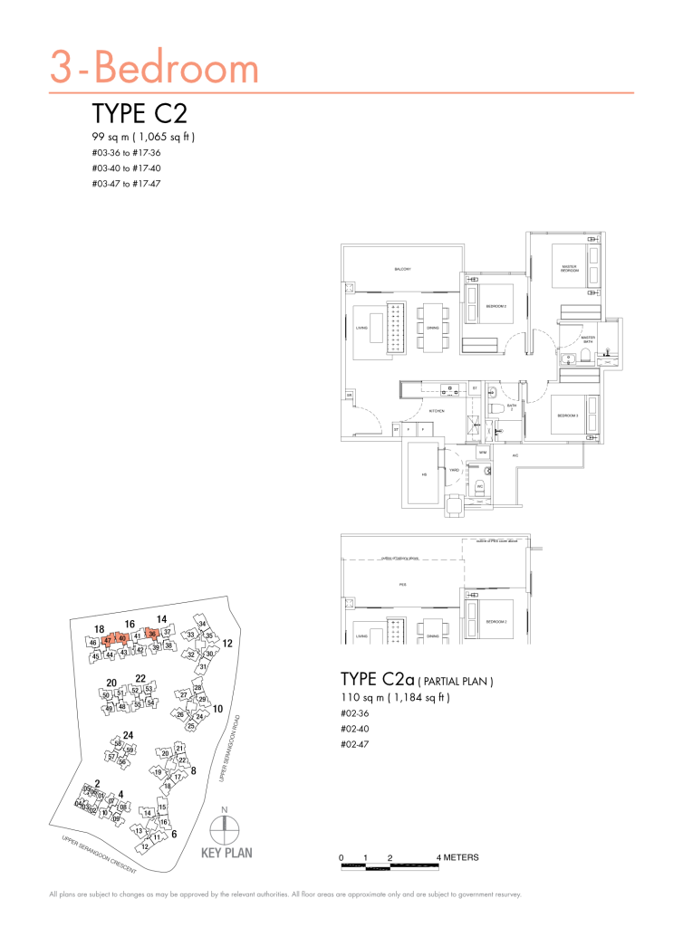 Riversails floor plan Type C2, 1065 sqft, Hougang, Singapore