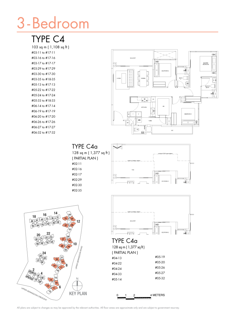 Riversails floor plan Type C4, 1108 sqft, Hougang, Singapore