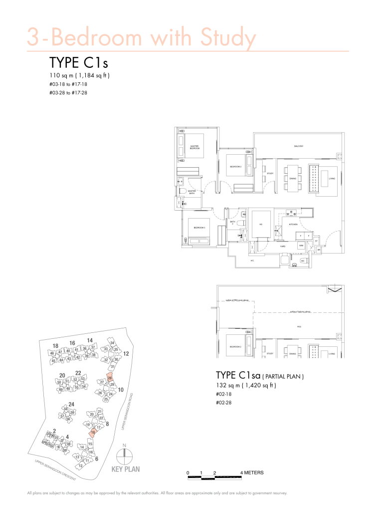 Riversails floor plan Type C1s, 1184 sqft, Hougang, Singapore