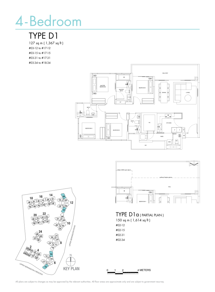Riversails floor plan Type D1, 1367 sqft, Hougang, Singapore