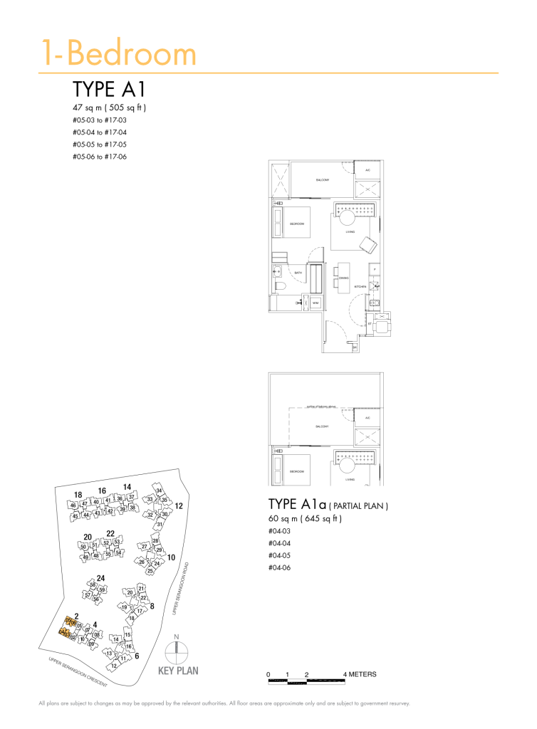 Riversails floor plan Type A1, 505 sqft, Hougang, Singapore