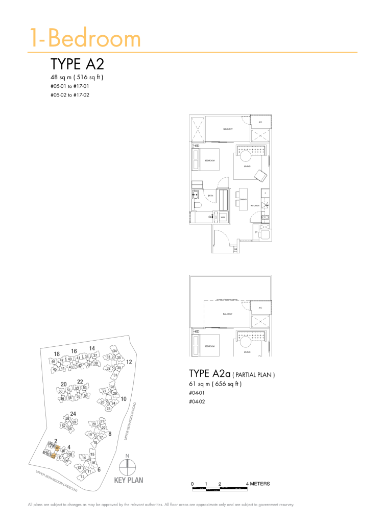 Riversails floor plan Type A2, 516 sqft, Hougang, Singapore
