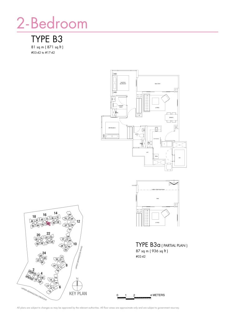 Riversails floor plan Type B3, 871 sqft, Hougang, Singapore