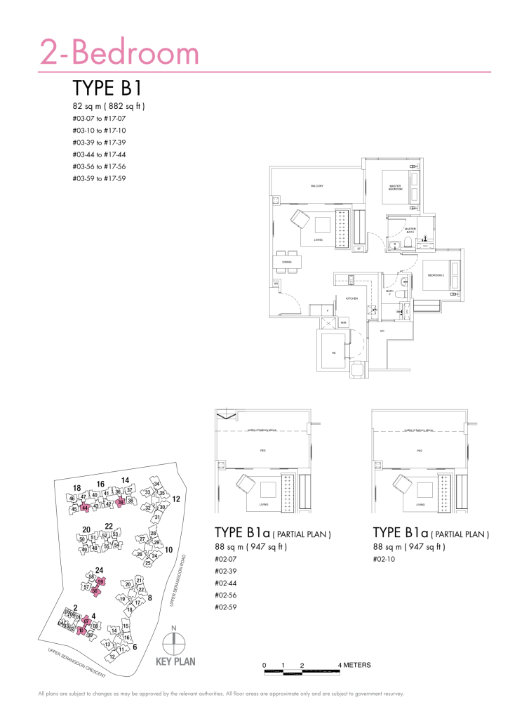 Riversails floor plan Type B1, 882 sqft, Hougang, Singapore