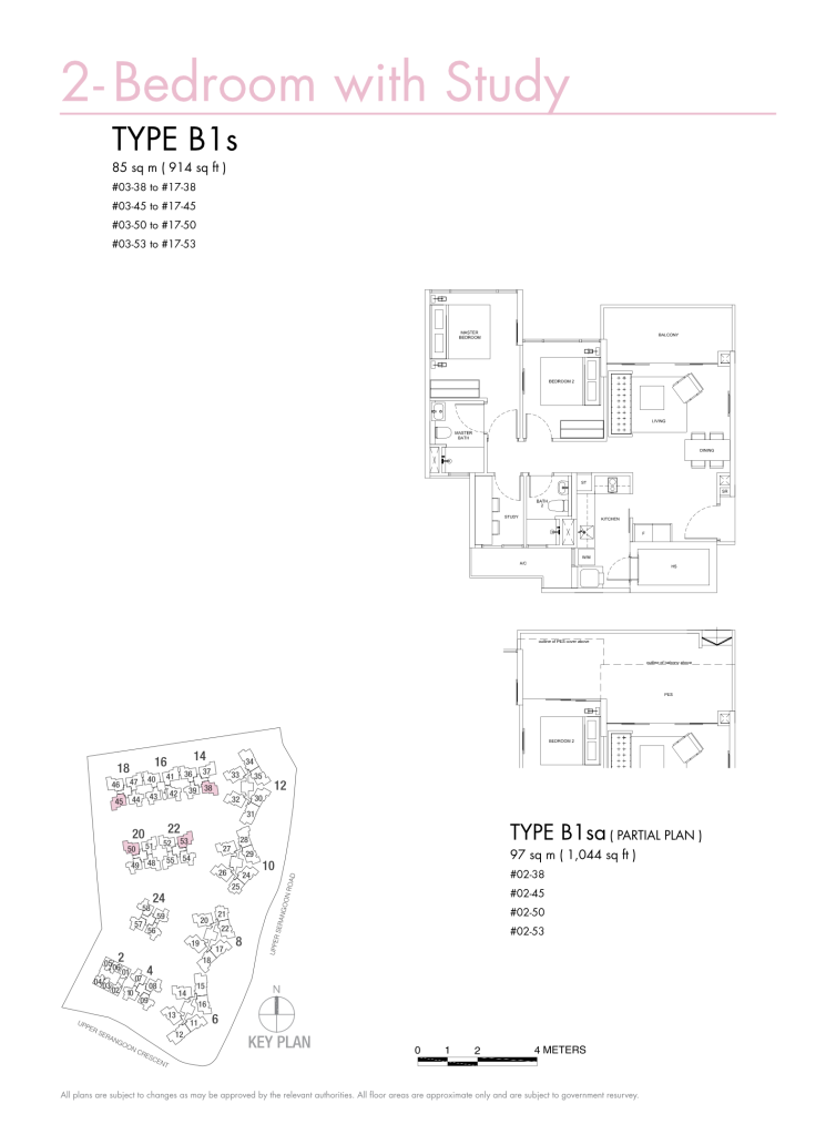 Riversails floor plan Type B1s, 914 sqft, Hougang, Singapore