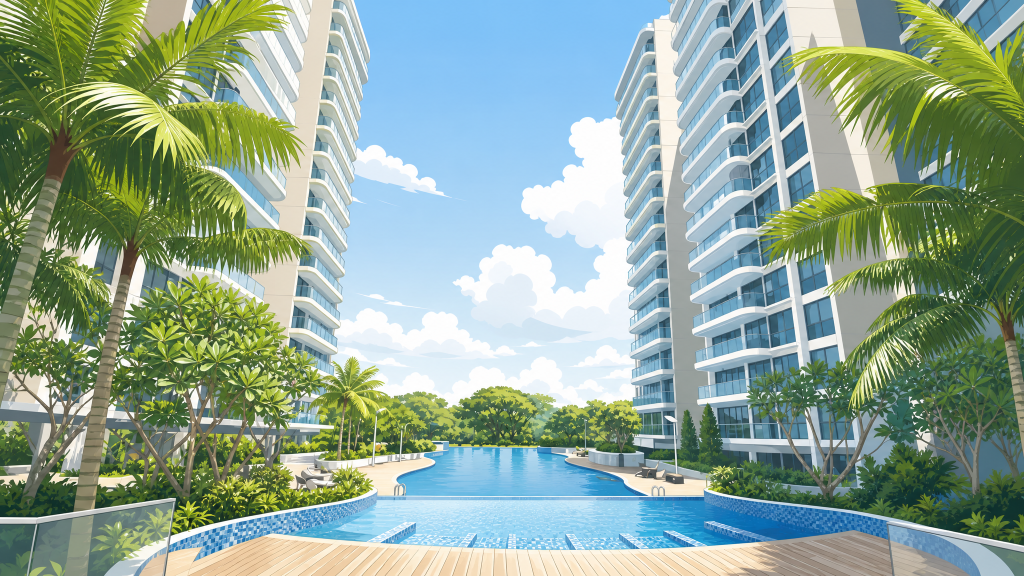 Riversound Residence swimming pool and towers