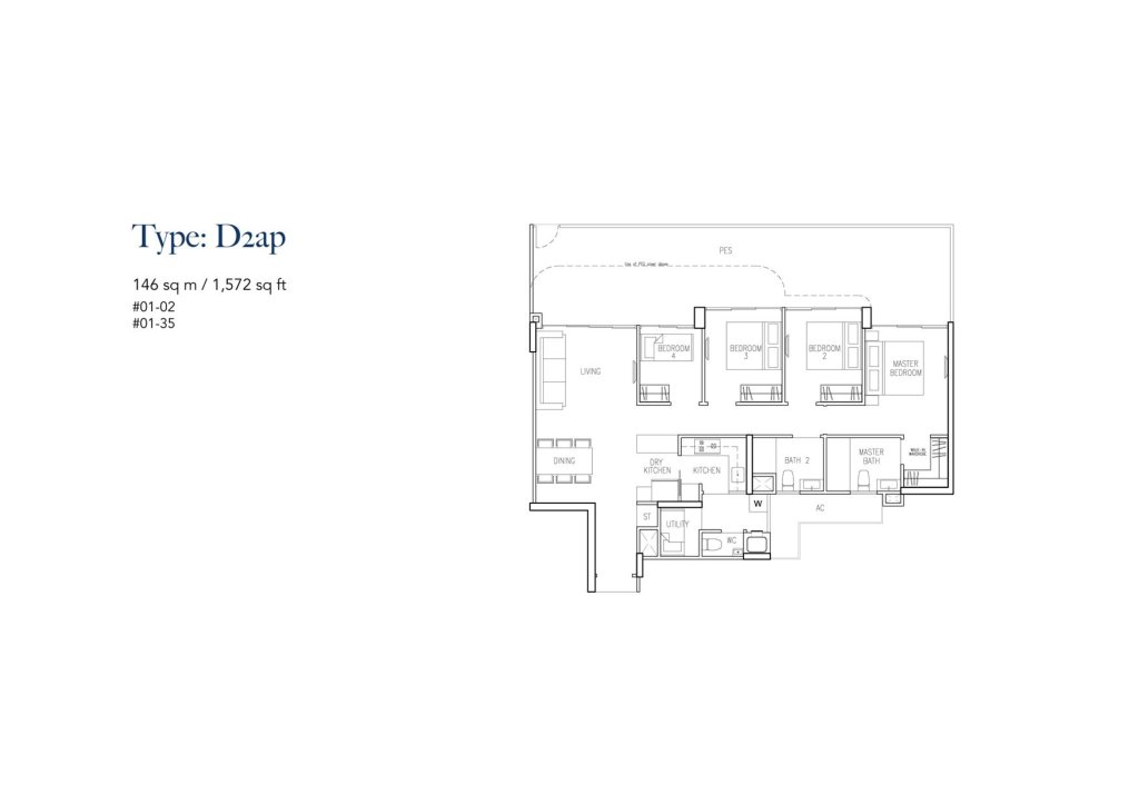 Riversound Residence floor plan Type D2ap, 1572 sqft, Sengkang, Singapore