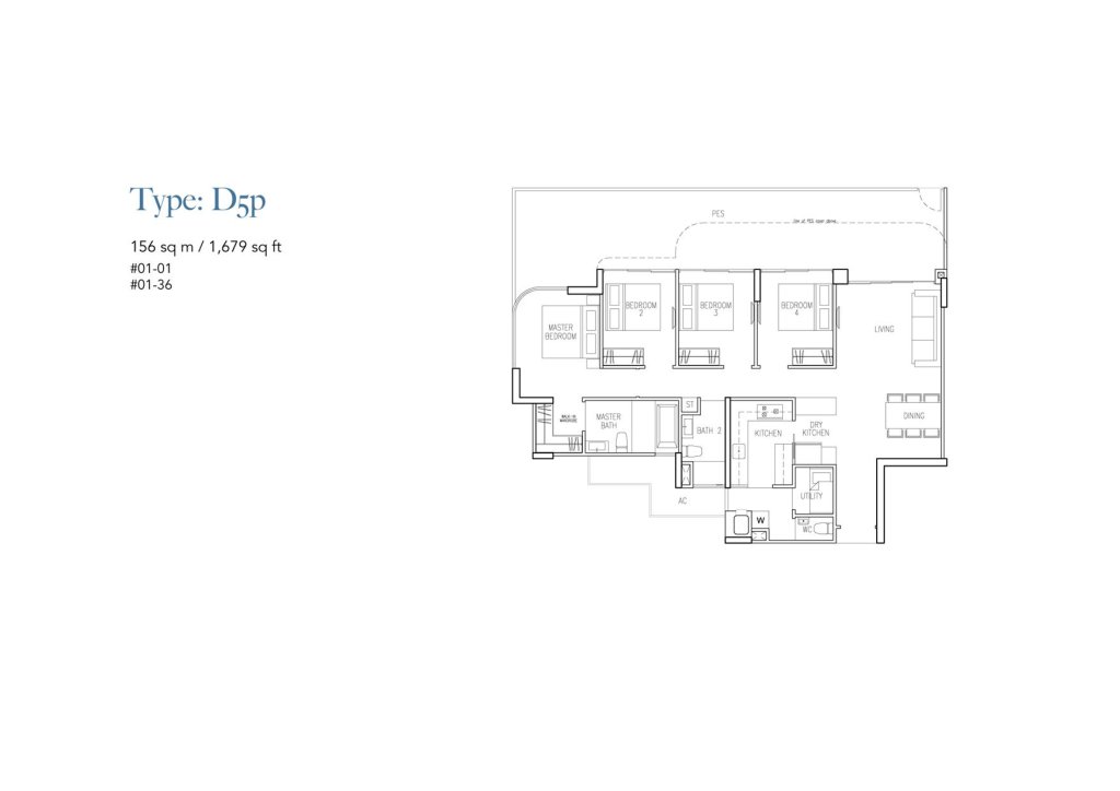 Riversound Residence floor plan Type D5p, 1679 sqft, Sengkang, Singapore