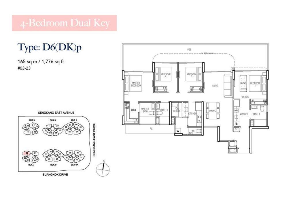 Riversound Residence floor plan Type D6DKp, 1776 sqft, Sengkang, Singapore