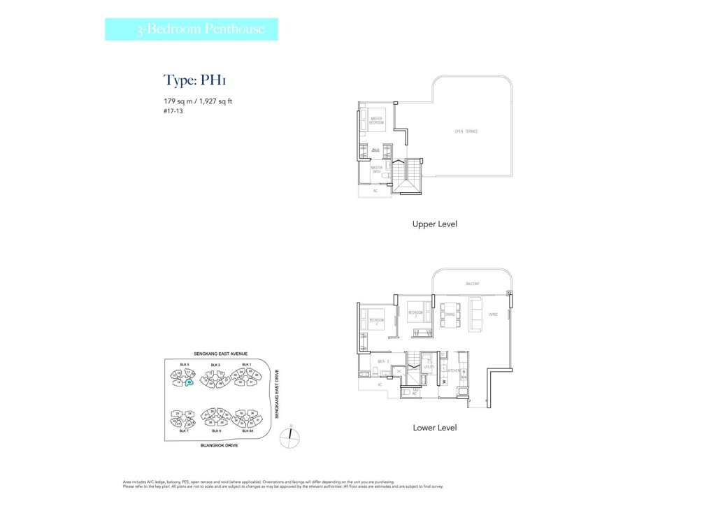Riversound Residence floor plan Type PH1, 1927 sqft, Sengkang, Singapore