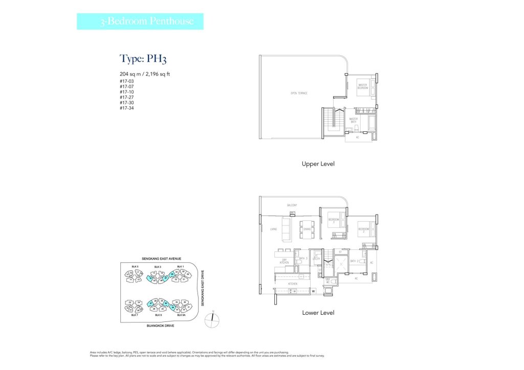 Riversound Residence floor plan Type PH3, 2196 sqft, Sengkang, Singapore