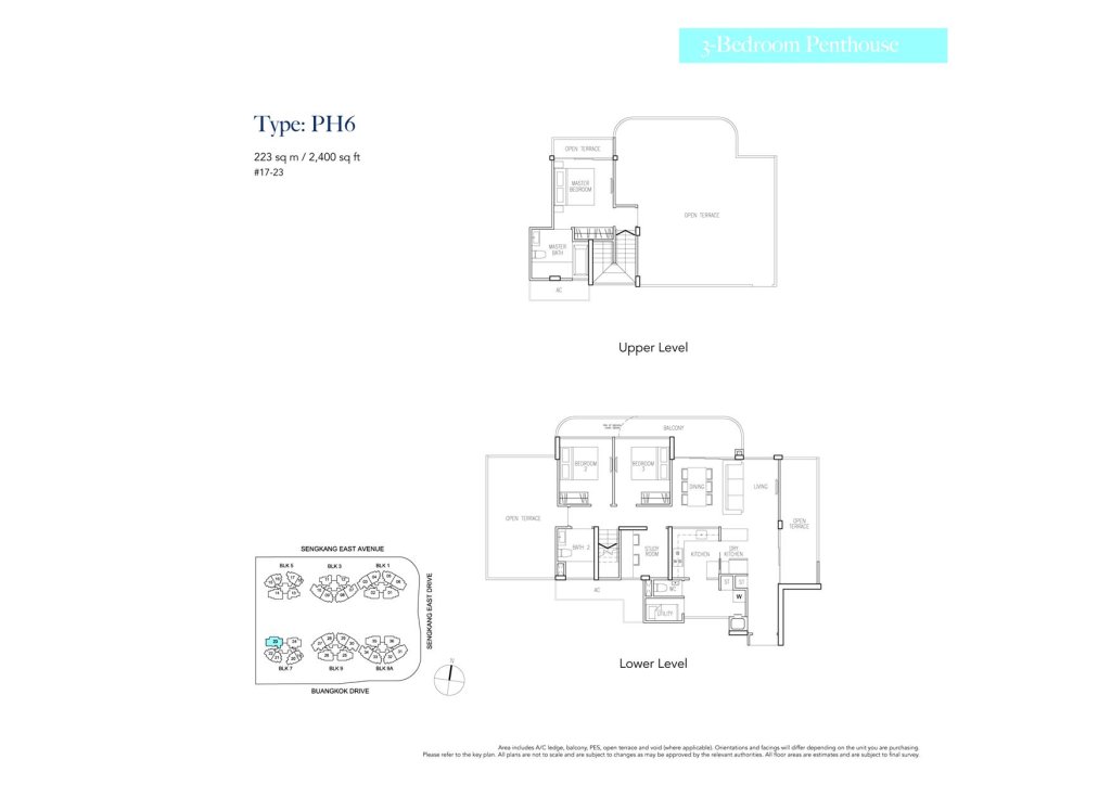 Riversound Residence floor plan Type PH6, 2400 sqft, Sengkang, Singapore