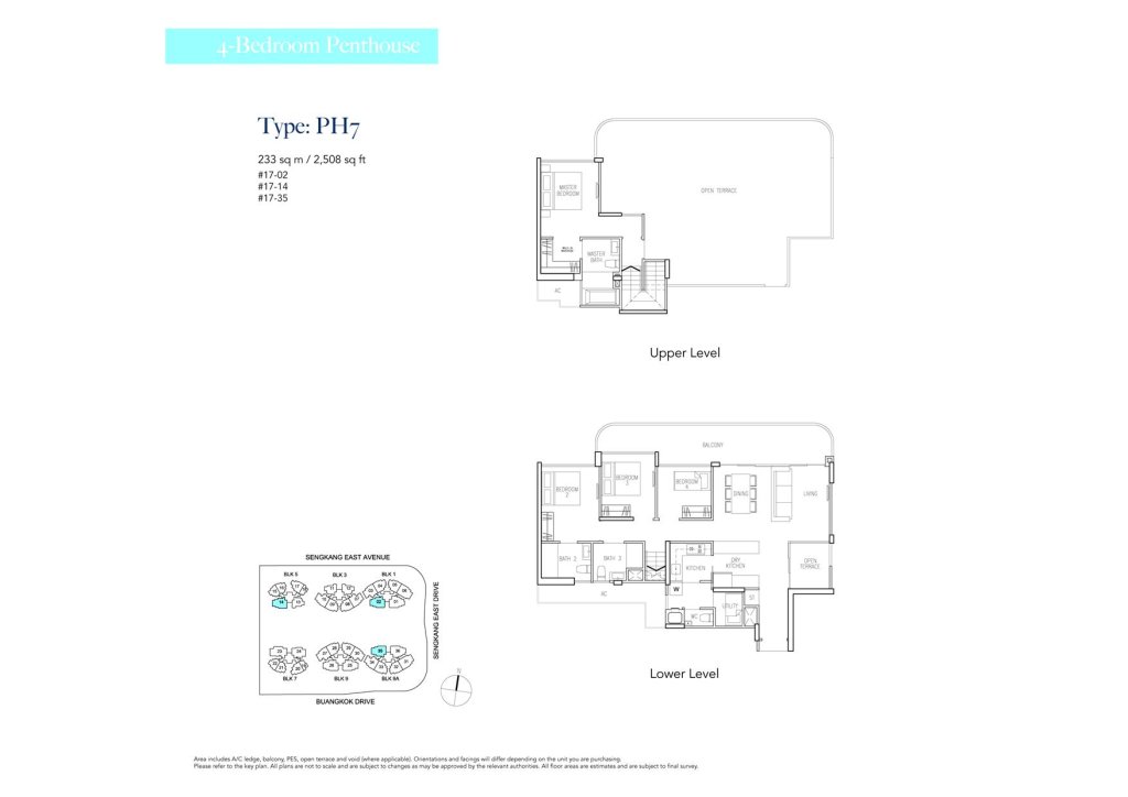 Riversound Residence floor plan Type PH7, 2508 sqft, Sengkang, Singapore