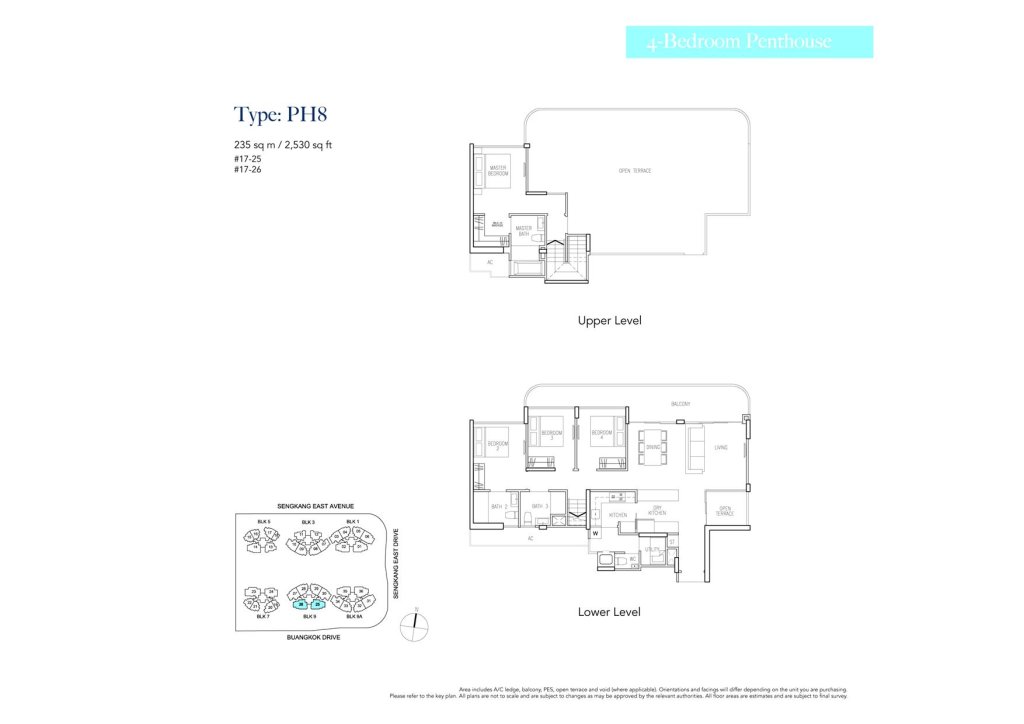 Riversound Residence floor plan Type PH8, 2530 sqft, Sengkang, Singapore