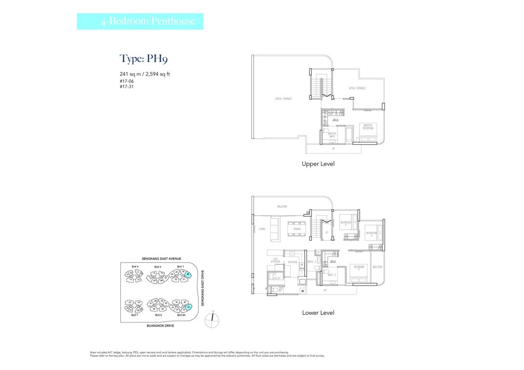 Riversound Residence floor plan Type PH9, 2594 sqft, Sengkang, Singapore