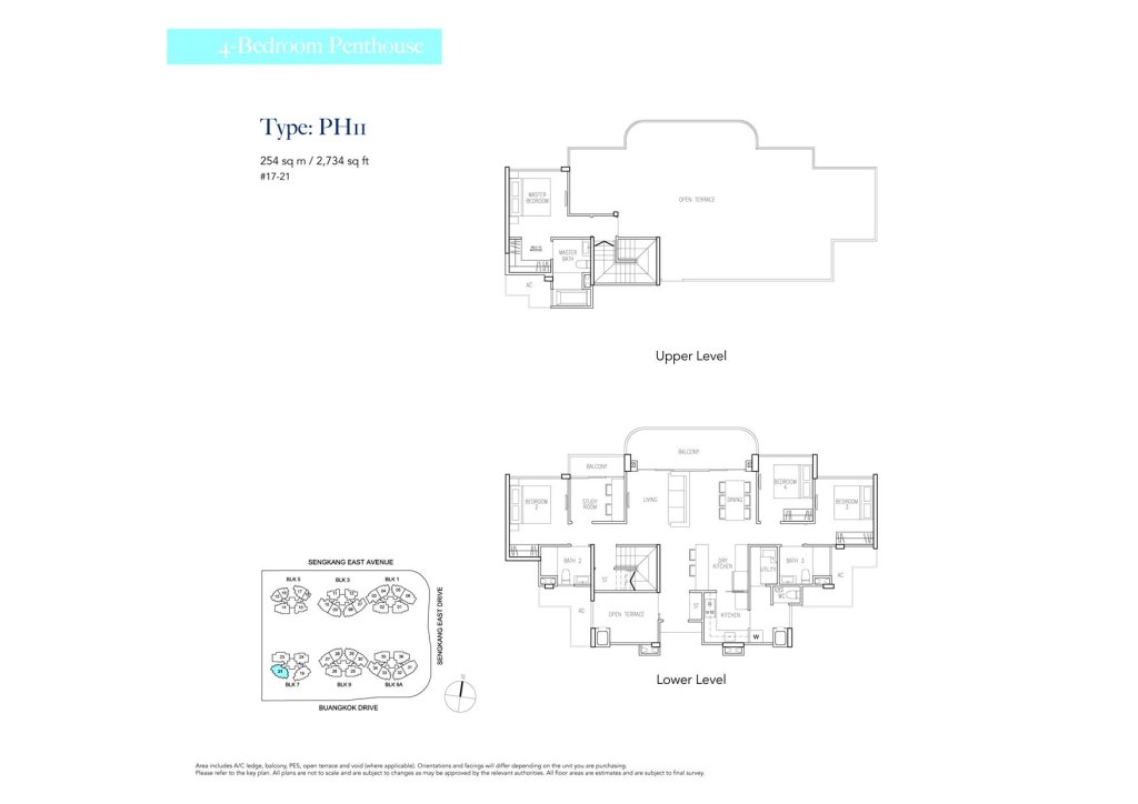 Riversound Residence floor plan Type PH11, 2734 sqft, Sengkang, Singapore