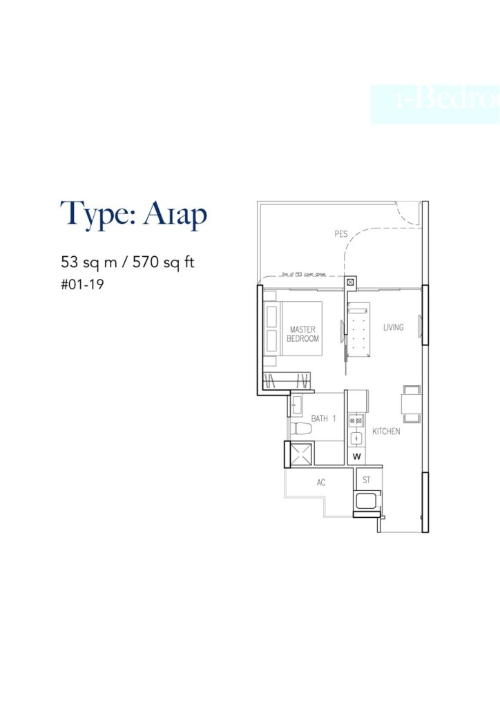 Riversound Residence floor plan Type A1ap, 570 sqft, Sengkang, Singapore