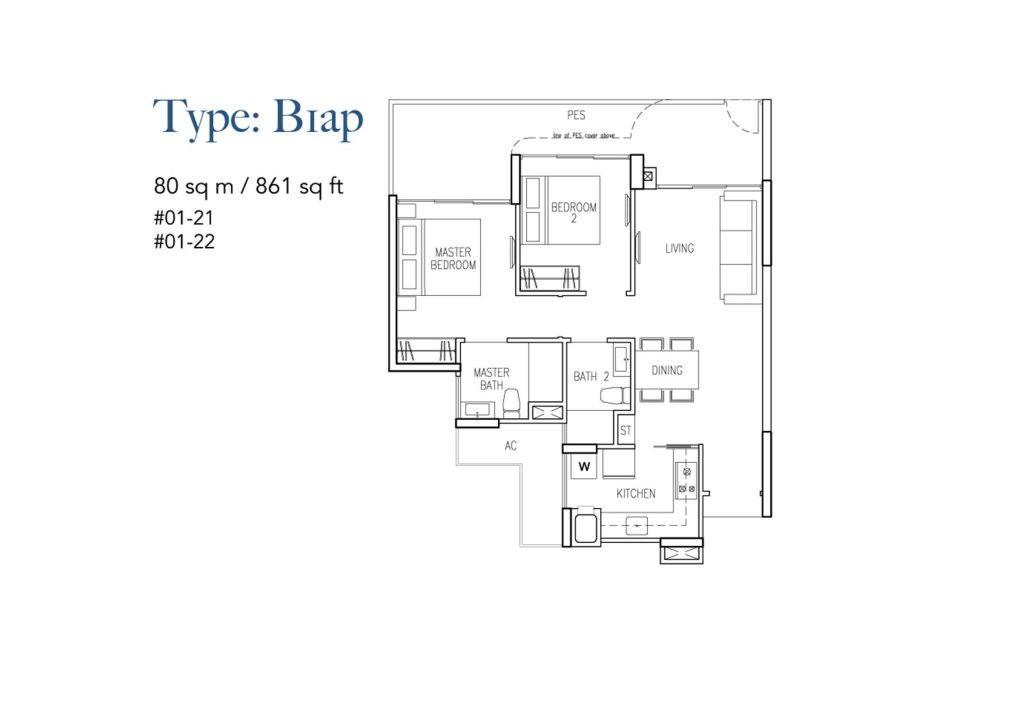 Riversound Residence floor plan Type B1ap, 861 sqft, Sengkang, Singapore