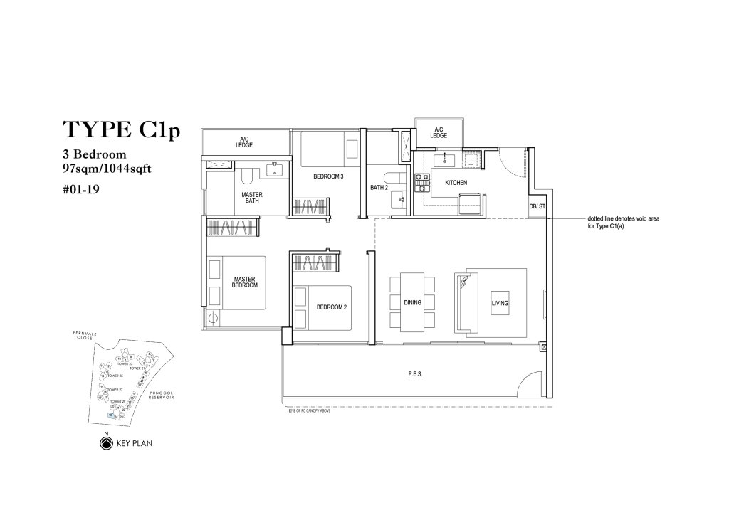 Rivertrees Residences floor plan 1,044 sqft Type C1p
