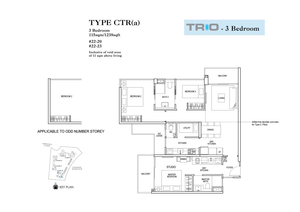 Rivertrees Residences floor plan 1,238 sqft Type CTR(a)