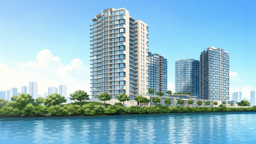 Rivertrees Residences towers seen across the river