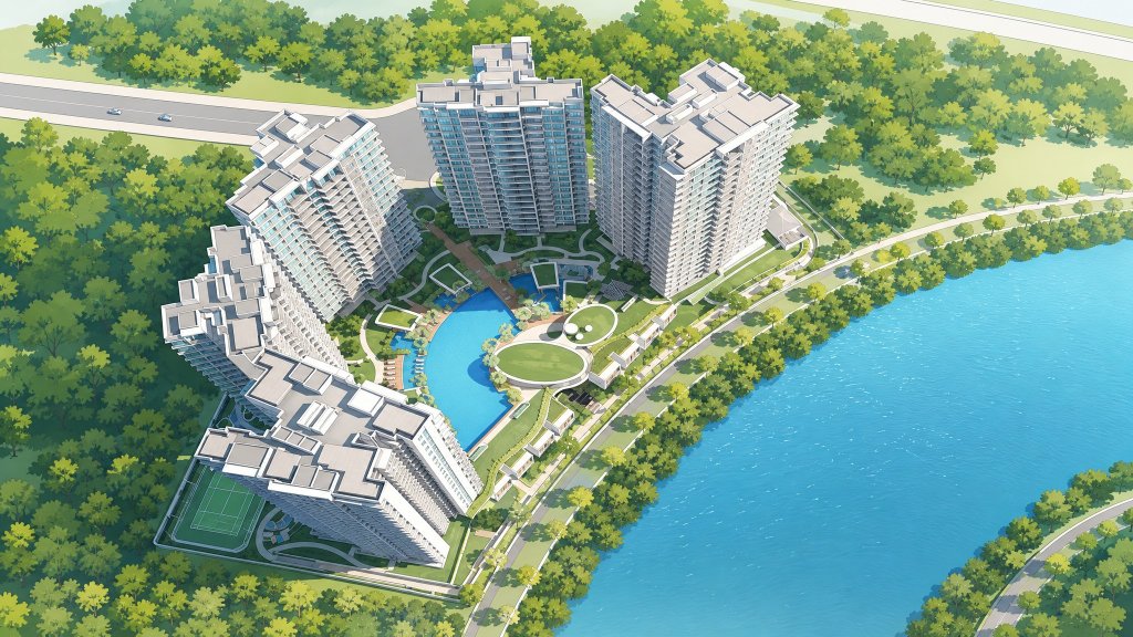 Rivertrees Residences aerial view of the site beside the river