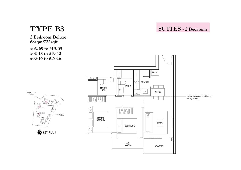 Rivertrees Residences floor plan 732 sqft Type B3