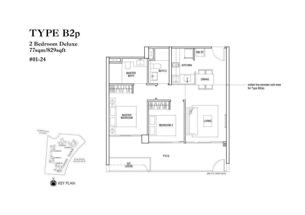 Rivertrees Residences floor plan 829 sqft Type B2p