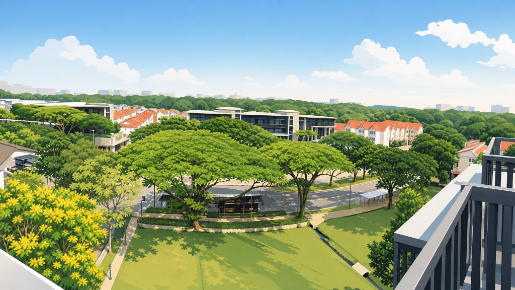 Roots @ Transit view over the estate and greenery from a balcony