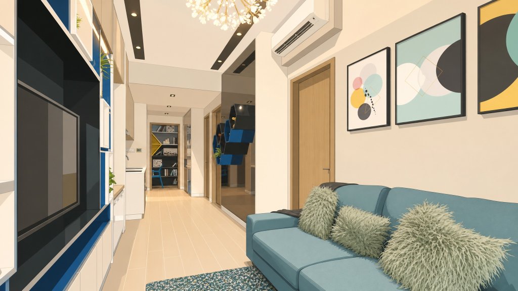 Roots @ Transit living room and hallway interior