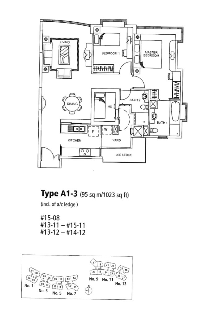 Rosewood floor plan 1,023 sqft Type A1-3