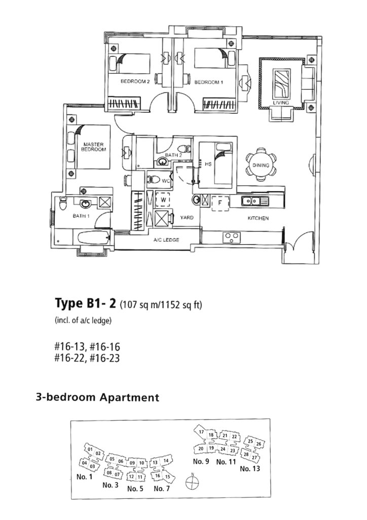 Rosewood floor plan 1,152 sqft Type B1-2