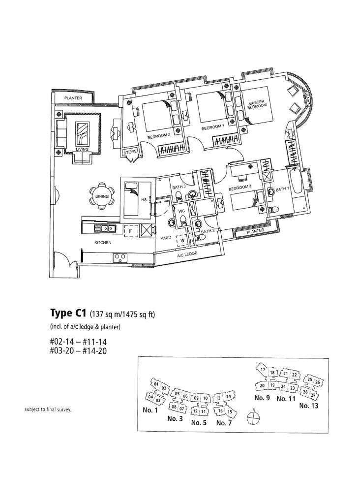 Rosewood floor plan 1,475 sqft Type C1