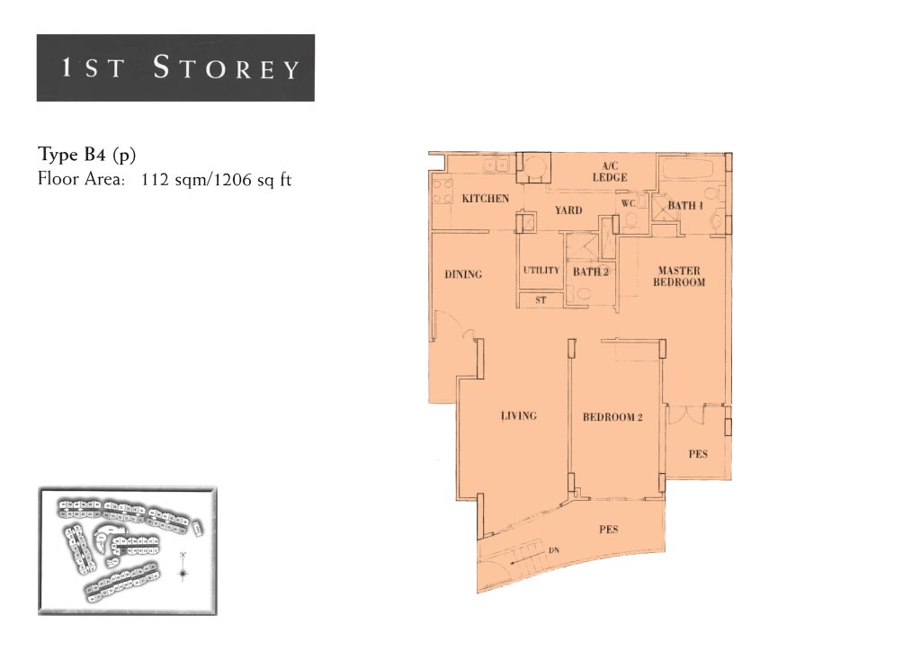 Seletar Springs Condominium floor plan 1,206 sqft Type B4(p)