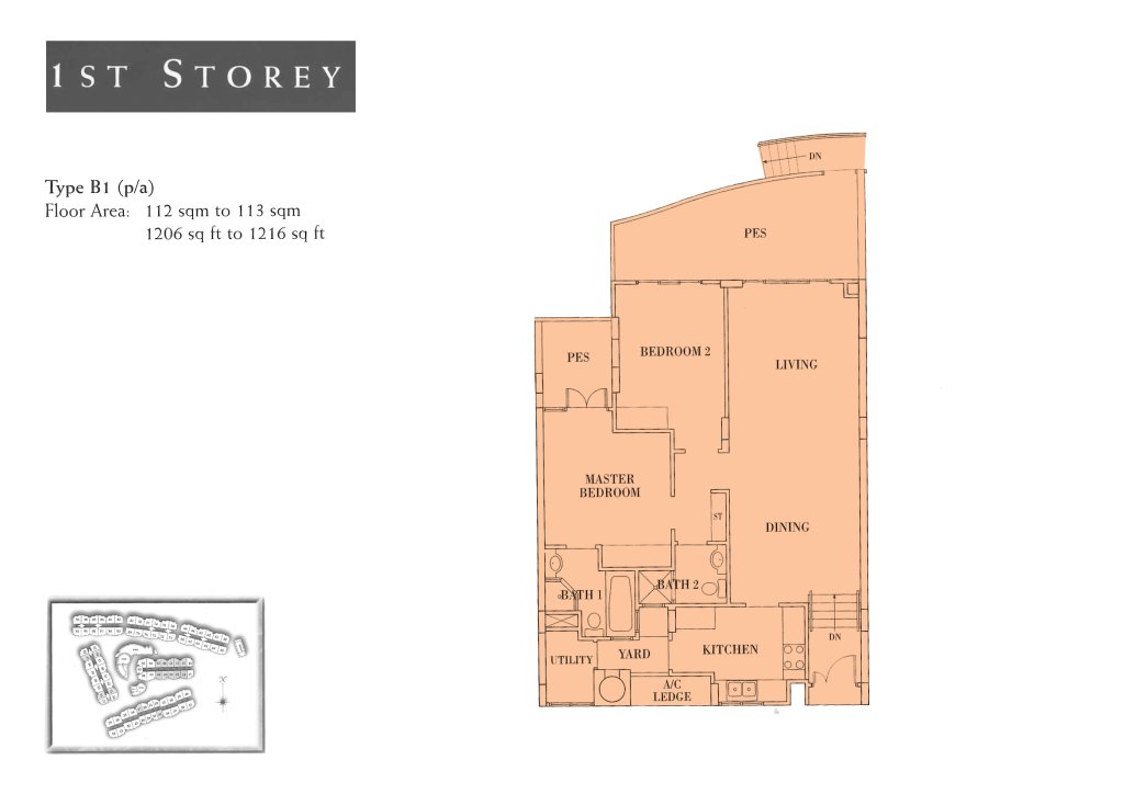 Seletar Springs Condominium floor plan 1,216 sqft Type B1(p,a)-1st