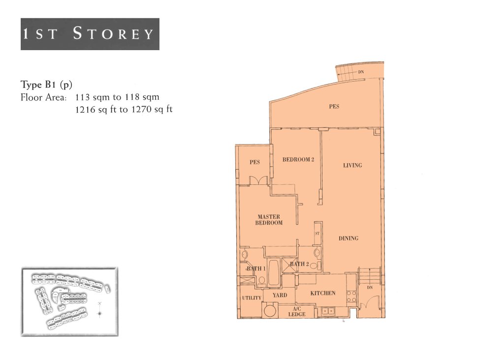 Seletar Springs Condominium floor plan 1,238 sqft Type B1(p)-1st