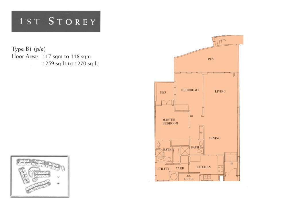 Seletar Springs Condominium floor plan 1,270 sqft Type B1(p,e)