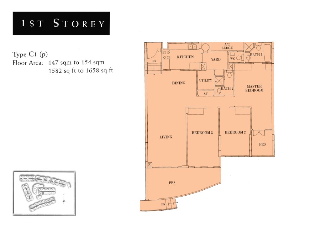 Seletar Springs Condominium floor plan 1,582 sqft Type C1(p)