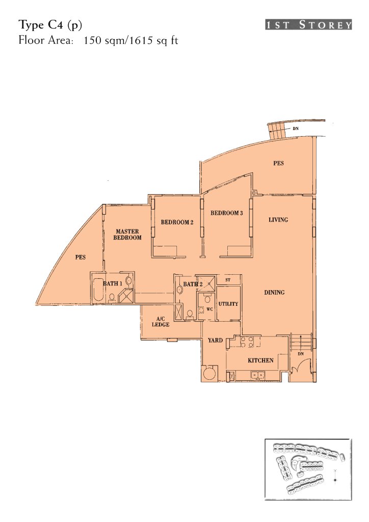 Seletar Springs Condominium floor plan 1,615 sqft Type C4 (p)
