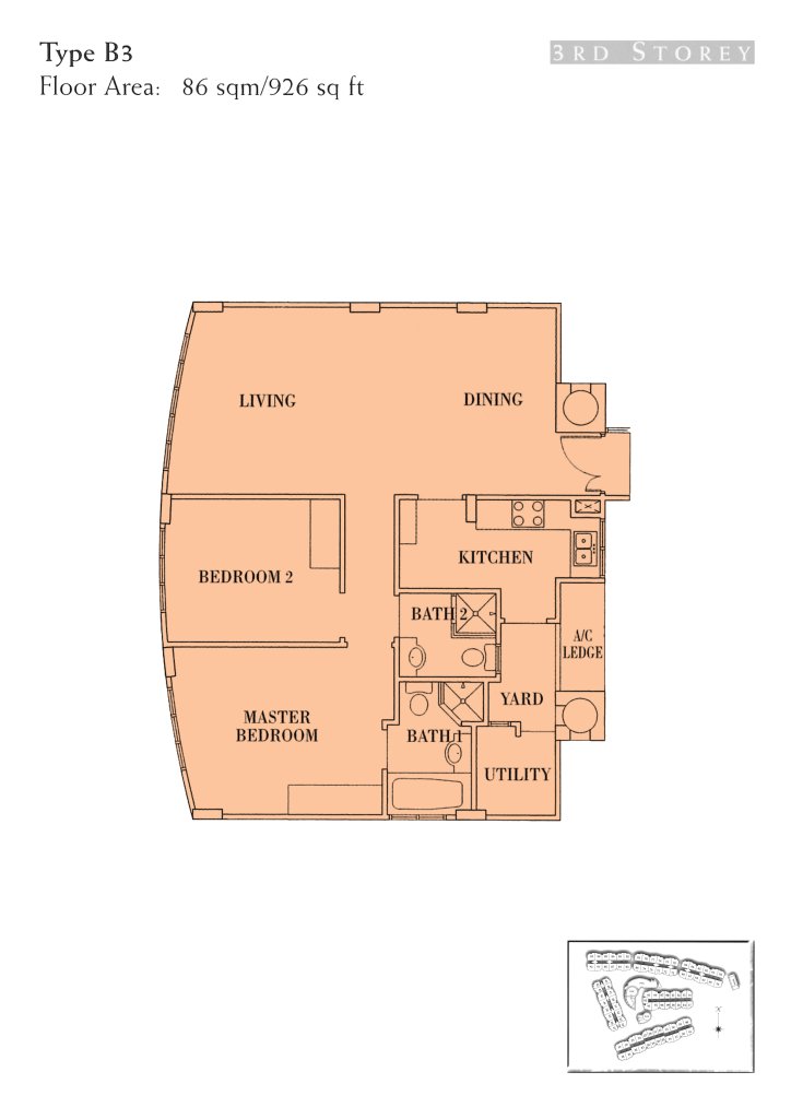Seletar Springs Condominium floor plan 926 sqft Type B3