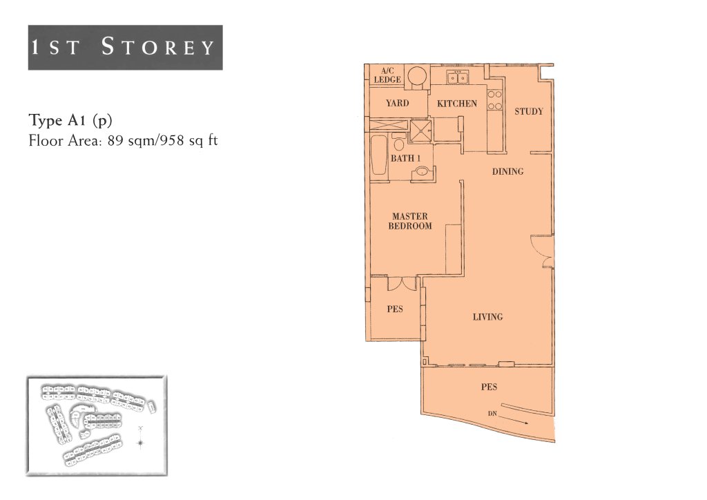 Seletar Springs Condominium floor plan 958 sqft Type A1(p)-1st