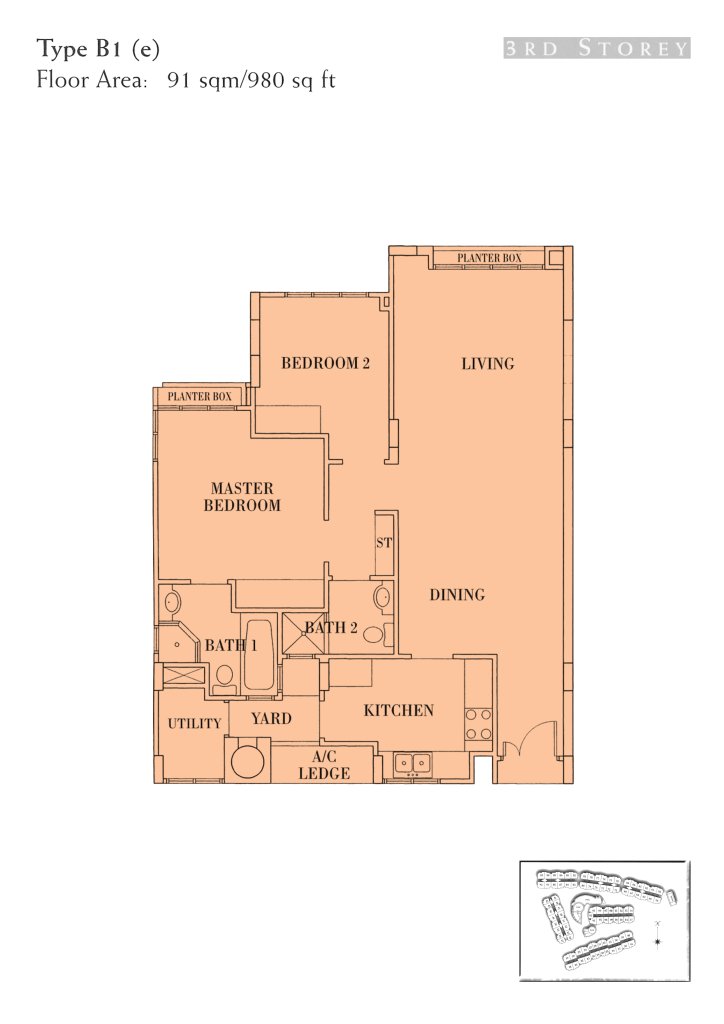 Seletar Springs Condominium floor plan 980 sqft Type B1 (e)