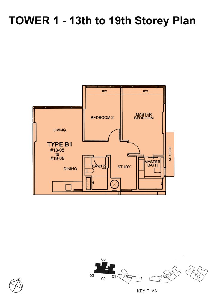 Silversea floor plan Type B1, 1066 sqft, Marine Parade, Singapore
