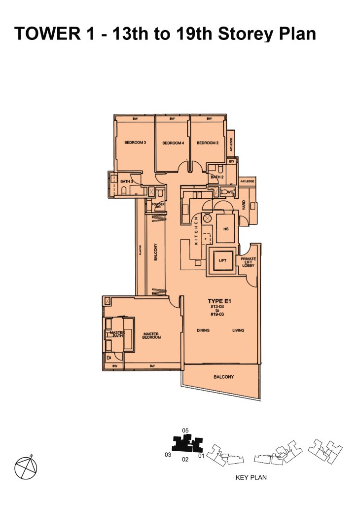 Silversea floor plan Type E1, 2530 sqft, Marine Parade, Singapore